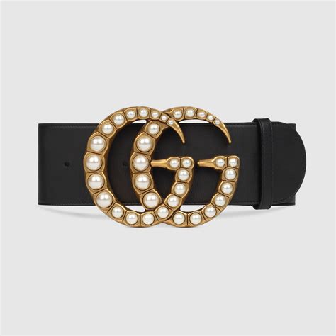 gucci leather belt with pearl double g|Gucci belt with tiger buckle.